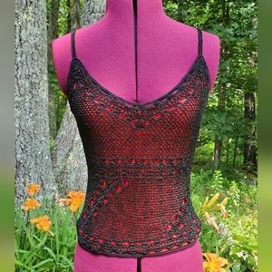 Karen Millen red and black crochet overlay top
